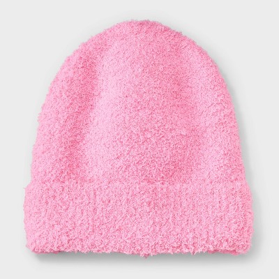 Girls' Fuzzy Knitted Beanie With Pom Hat - Art Class™ Pink