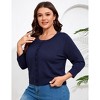 Women Plus Size Cardigans Round Neck Knit Cardigan Open Front Sweater 3/4 Sleeve Cardigan Button Outwear - 2 of 4