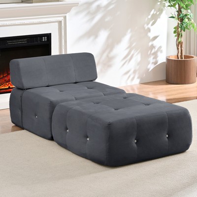 Mjkone Velvet Single Sofa, 1-Seater Modular Sofa Couch with Rivet Trim for Living Room