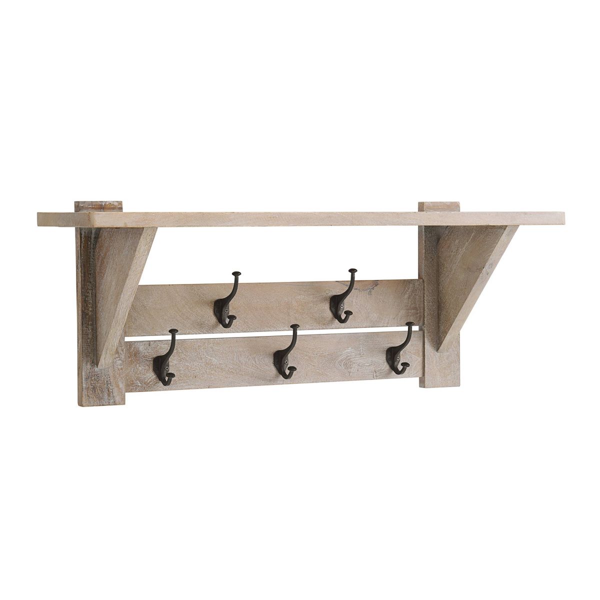 40" Castleton Mango Wood Bench and Coat Hook with Shelf Driftwood - Alaterre Furniture: Entryway Storage, 5 Metal Hooks, No Surface Treatment - thumbnail 9