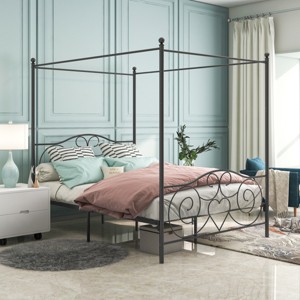 Canopy Bed Frame Modern Vintage Style with Under Bed Storage for Adult Bedroom 61" Wide - 3irtyhousy - 1 of 4