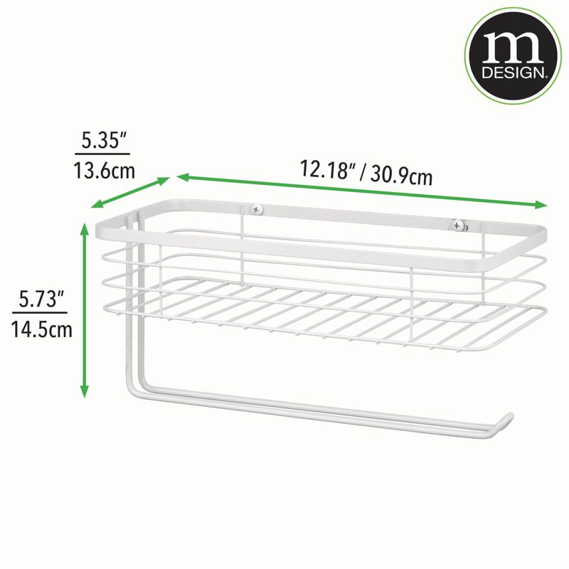 mDesign Steel Horizontal Wall Mounted Paper Towel Holder with Basket, 5 of 9