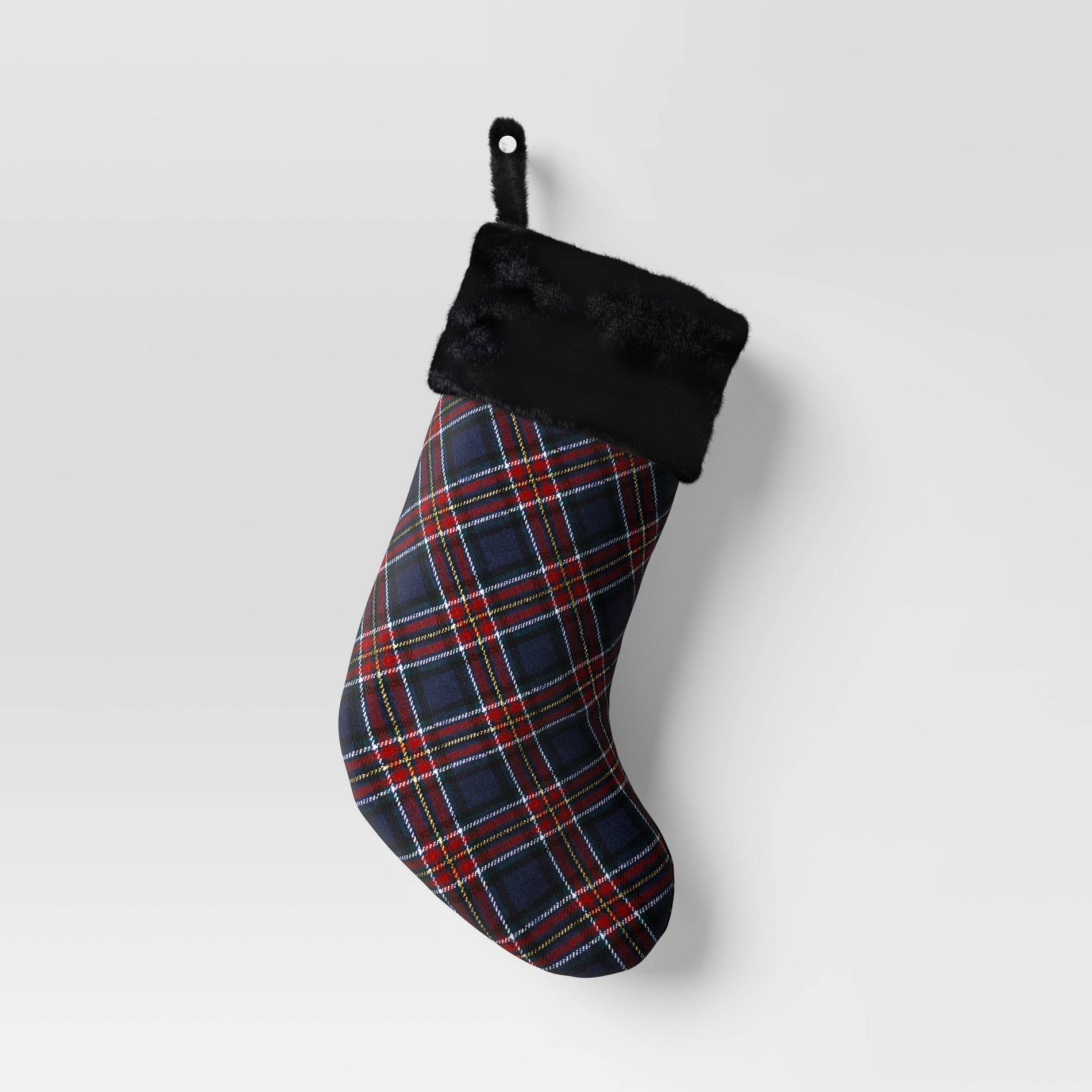 20" Christmas Plaid Stocking with Cuff Dark Blue - Wondershop™