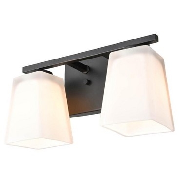 Matte Black 2-Light Vanity Fixture with Frosted Glass Shades