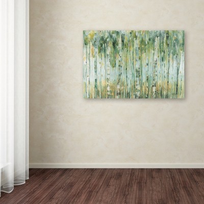 Large Green and Gold Abstract Forest Canvas Art