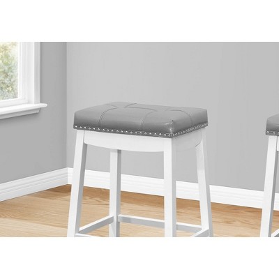 24" Classic White and Grey Leatherette Saddle Counter Barstool