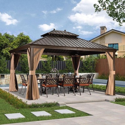 PURPLE LEAF Hardtop Gazebo Canopy with Netting and Curtains for Outdoor Deck Backyard Heavy Duty Metal Patio Permanent Pavilion