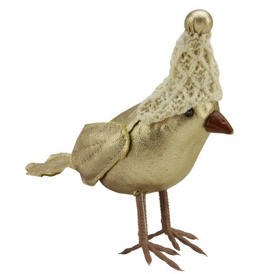 Gallerie 5" Bird Wearing Knitted Peruvian Winter Hat Christmas Ornament - Gold