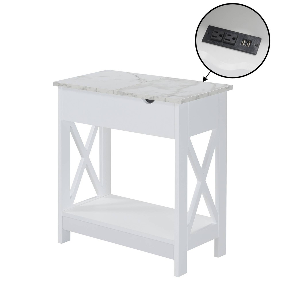 Oxford Flip Top End Table with Charging Station: Coastal Style, USB Ports, Cable Management - Breighton Home