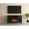 HomeRoots 58" Black Ribbed Texture Wood Enclosed and Open Storage TV Stand With Fireplace - 2 of 4