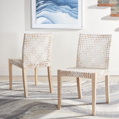Tyria White Leather and Teak Dining Chair Set