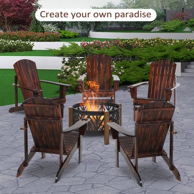Outsunny Dark Brown Fir Wood Adirondack Chair with Cupholder