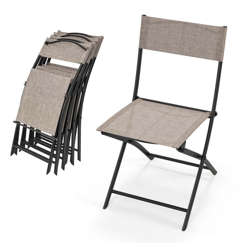 Costway Patio Folding Chairs Set of 4 Portable Lightweight Camping Chair Breathable Seat, 1 of 10