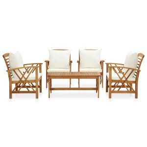 vidaXL 5-Piece Patio Furniture Set - Solid Acacia Wood Outdoor Lounge Seating with Table for Garden or Patio - 1 of 4