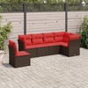 vidaXL 7 Piece Patio Sofa Set with Cushions - Brown and Red With Table - 2 of 4