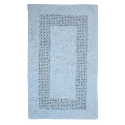 Home Decorators Collection 17 in. x 24 in. Aqua Green Textured Border Cotton Machine Washable Bath Mat, Blue