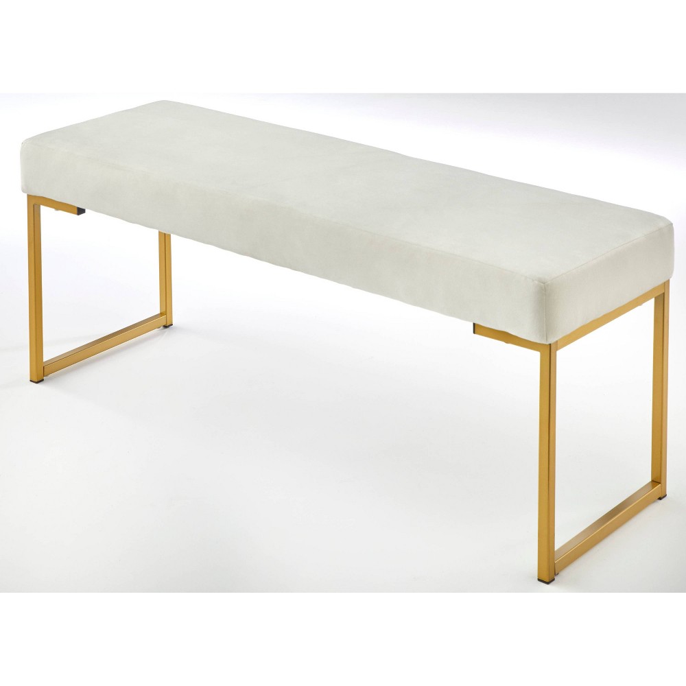 Photos - Chair Daveeda Velvet Bench White - Buylateral: Gold Metal Frame, Cushioned, Mode