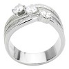Slickblue Three-Stone CZ Ring, Polished Stainless Steel Women’s Ring, Clear Crystal Accent, Sizes 5-10 - 2 of 4