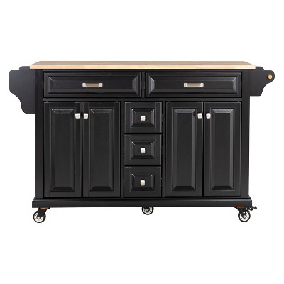Vynxaria Kitchen Island - Rubberwood Countertop, 5-Wheel Rolling Cart with 5 Drawers, Storage Cabinet, Towel/Spice Racks for Dining & Kitchen,Black