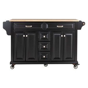 Vynxaria Kitchen Island - Rubberwood Countertop, 5-Wheel Rolling Cart with 5 Drawers, Storage Cabinet, Towel/Spice Racks for Dining & Kitchen,Black - 1 of 4
