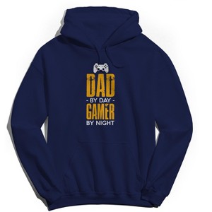 Rerun Island Men's Dad By Day Gamer By Night Long Sleeve Graphic Cotton Sweatshirt Hoodie - Navy L - 1 of 3