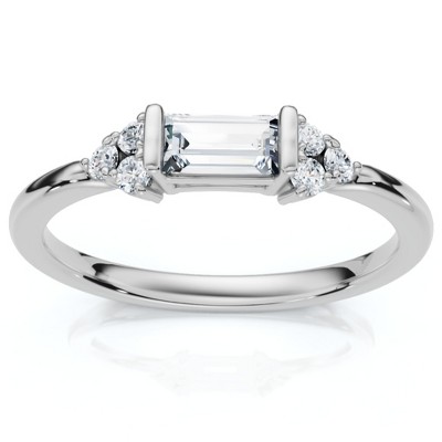 Pompeii3 Emerald Diamond Stackable Wedding Ring Women Anniversary Band 14k Gold Lab Created