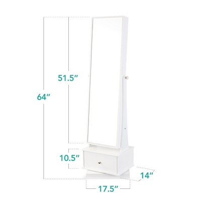 White 360 Swivel Standing Mirrored Jewelry Cabinet with LED Lights