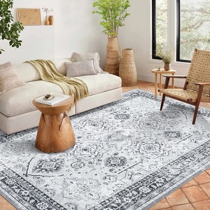 Area Rugs Vintage Distressed Living Room Rug Traditional Medallion Floral Print Rug Non Slip Bedroom Rug - 1 of 4