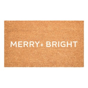 HomeRoots 24" X 36" Brown And White Christmas Merry and Bright Outdoor Coir Door Mat - 1 of 4