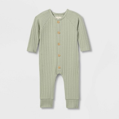 Grayson Collective Baby Cozy Ribbed Button-Front Bodysuit - Sage Green 12M