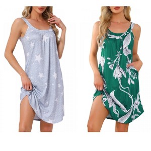 INSPIRE CHIC Women's 2 Pcs Sleeveless Printed Scoop Neck Tank Broad-Strap Nightgown with Pockets - 1 of 4