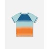 Deux par Deux Boy Short Sleeve Rashguard Navy Blue, Turquoise, and Orange - 4 of 4