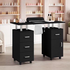 COZONY Nail Station Desk with Electric Dust Collector, 4 Drawers, Storage Cabinet, Wrist Rest & Lockable Wheels, Manicure Table for Salon and Home - 1 of 4