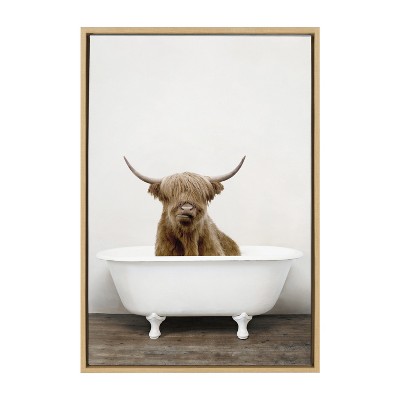 Highland Cow in Tub Framed Canvas Wall Art, 23 x 33
