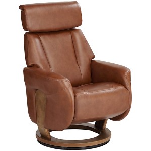 BenchMaster Brown Swivel Faux Leather Recliner Chair Modern Armchair Comfortable Manual Reclining Footrest Headrest for Bedroom - 1 of 4