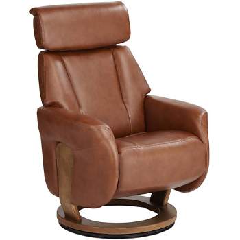 BenchMaster Brown Swivel Faux Leather Recliner Chair Modern Armchair Comfortable Manual Reclining Footrest Headrest for Bedroom