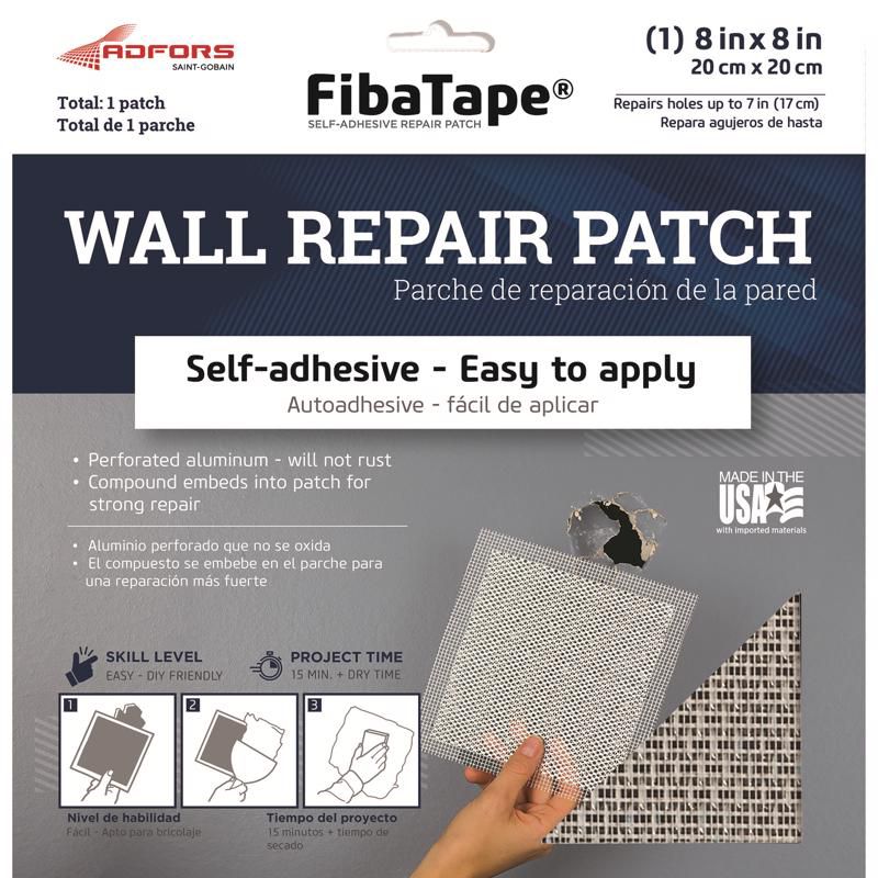 Saint-Gobain ADFORS FibaTape 8 in. L X 8 in. W Fiberglass Mesh White Self Adhesive Wall Repair Patch, 1 of 2