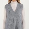 Anna-Kaci Women's Cable Knit Fashion Sweater Dress with Deep V-Neck and Sleeveless Design - 2 of 4
