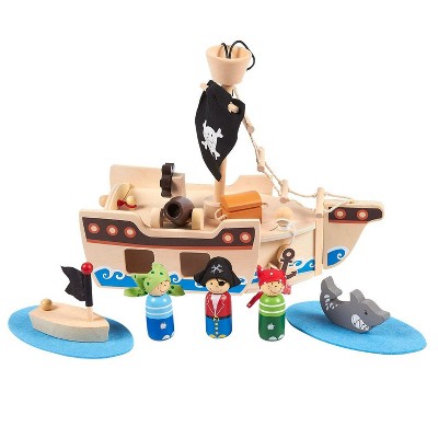 11 Piece Ocean-Themed Pirate Toys and Kids Pirate Ship Wooden Playset for Kids