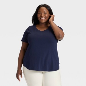 Women's Short Sleeve Scoop Neck Drapey T-Shirt - Ava & Viv™ - 1 of 3