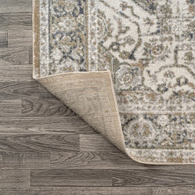 Green and Cream Medallion Machine-Washable Area Rug