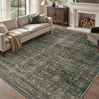 MontVoo Vintage Floral Washable Rugs Green