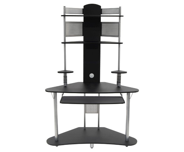Arch Corner Desk with Multi Level Storage - Silver / Black