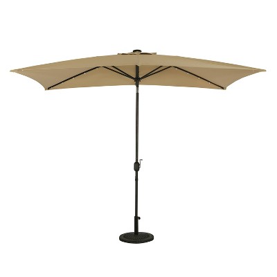 10' x 6.5' Rectangular Nassau Market Patio Umbrella with LED Bulb Lights Champagne - Island Umbrella