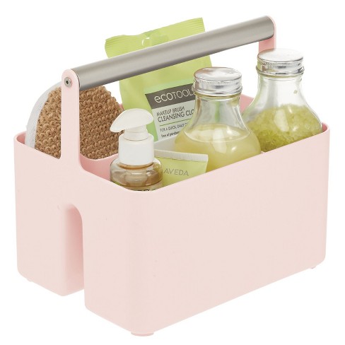 mDesign Plastic Portable Bathroom Shower Caddy Tote with Handle, Dark Pink  Tint