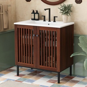 Bathroom Vanity With Ceramic Sink,Bathroom Storage Cabinet With 4 Sturdy Iron Legs,2 Soft-Closing Doors And Large Storage Space -Maison Boucle - 1 of 4