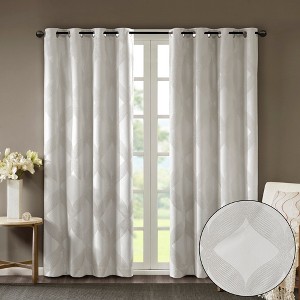 Ogee Knitted Jacquard Curtain Panel, Lucurious Sheen Textured Light Blocking Curtain for Various Decor Styles - 1 of 4