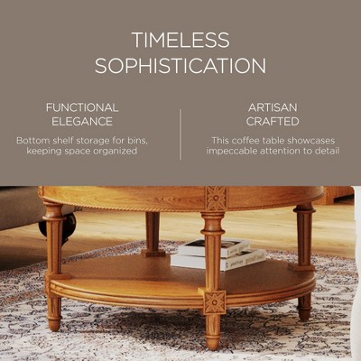 Pullman Traditional Round Brown Wooden Coffee Table with Shelf