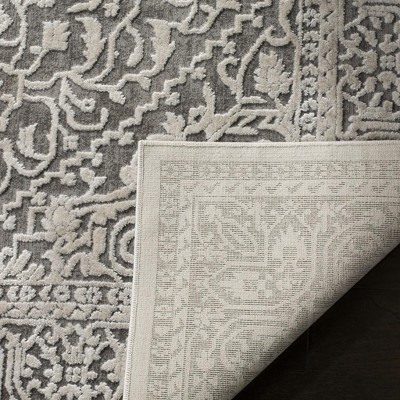 Elegant Gray and Cream Floral Synthetic Hand-Knotted Rug