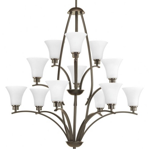 Progress Lighting Joy 12-Light Three-Tier Chandelier, Steel, Antique Bronze, Etched White Fluted Glass - image 1 of 2